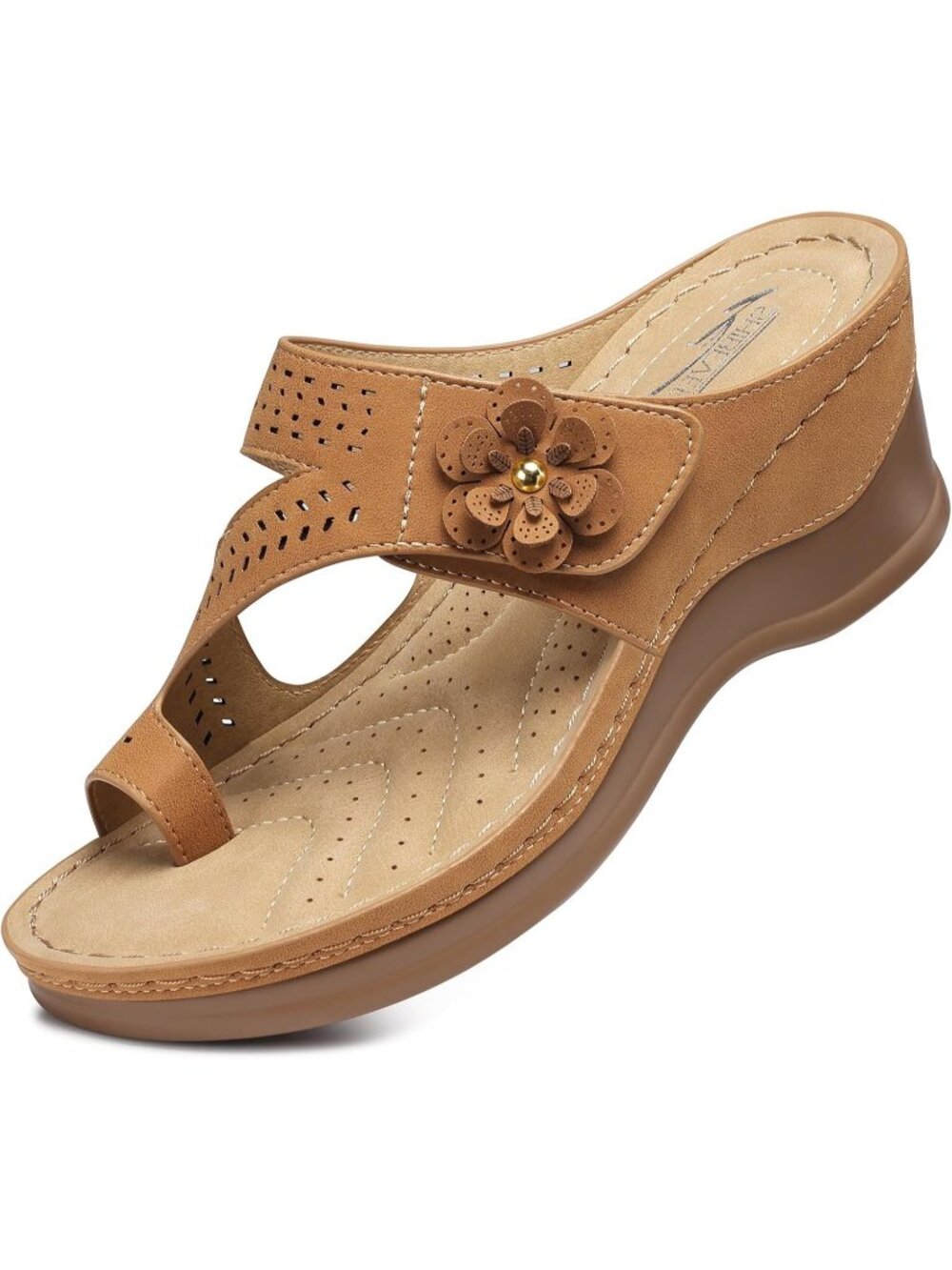 Women's Brown Wedge Sandals Comfortable Dressy Slip-On Summer Shoes Flip Flops